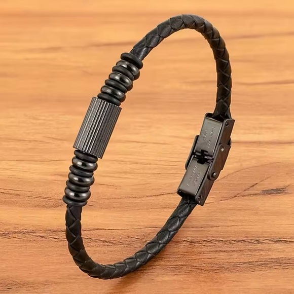 Braided Leather Men Bracelet Stainless Steel Magnetic Clasp 8”